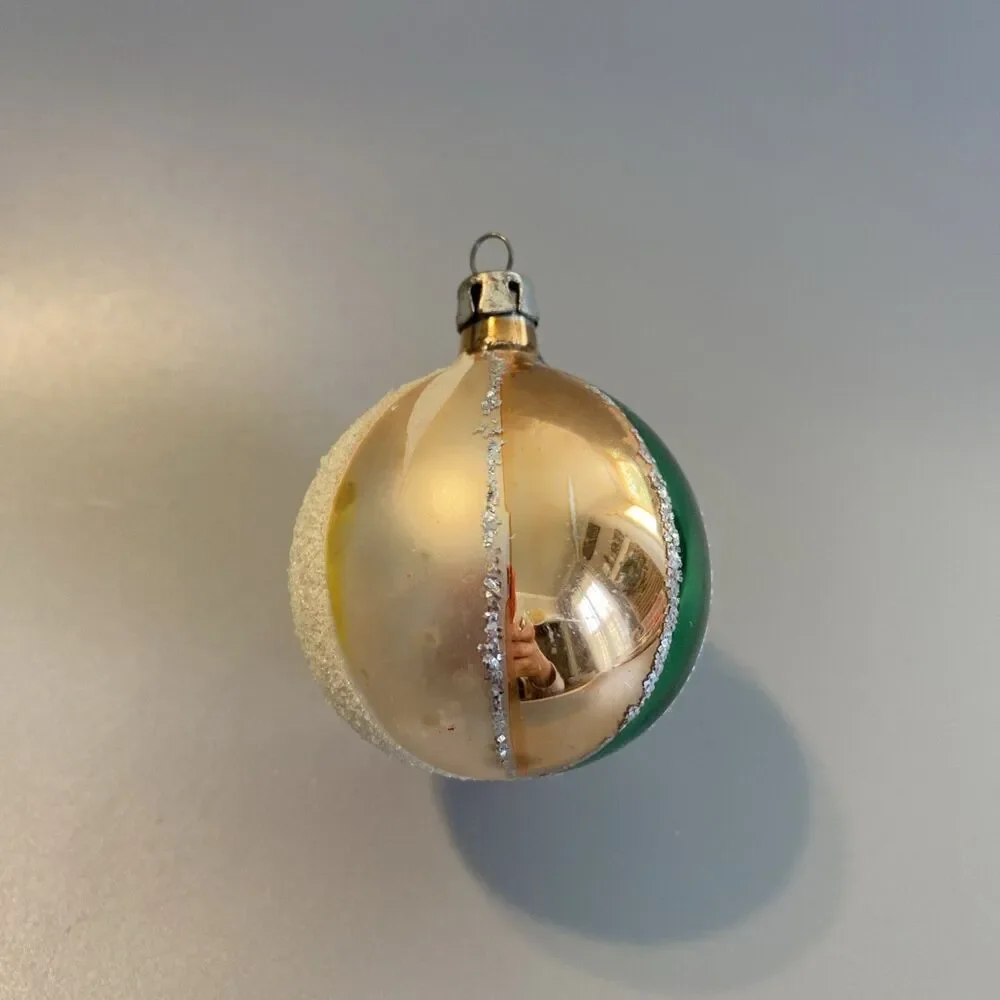 Vintage Hand-Blown Glass Christmas Ornament 6.25” Ball Mica Striped Multicolor